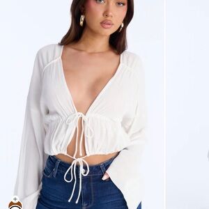 Fashion Nova Cream Tie-Front Blouse